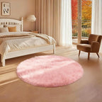 4x4 Round Solid Fluffy Pink Area Rug – Washable, Durable, Circle Bedroom Rug, Non-Slip High Pile Shag Rugs for Living Room, Bedside, Dorms, Grils Rooms, Kids Room, Soft Indoor Floor Carpet