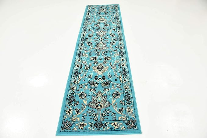Unique Loom Sialk Hill Collection Area Rug - Washington (2' 2" x 8' 2" Runner Turquoise/Black)