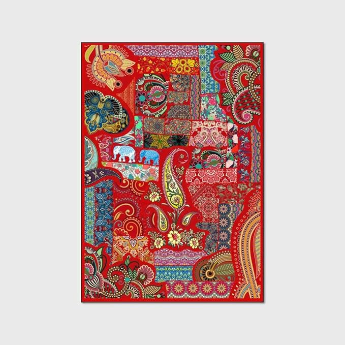 Vintage Boho Area Rugs Multicolor Ethnic Style Geometric Splicing Carpets Bedroom Living Room Kitchen Floor Mats Indoor Outdoor Non-Shedding Runner Rug Home Décor Carpet 1.3' X 2'