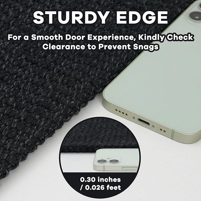 EARTHALL Washable Area Rugs 5x7 Ft Non Slip Living Room Rugs Cotton Rubber Backed Dining Room Rug Braided Bedroom Rugs Indoor Outdoor Floor Carpet for Living Room, Bedroom, Dining Room, Black