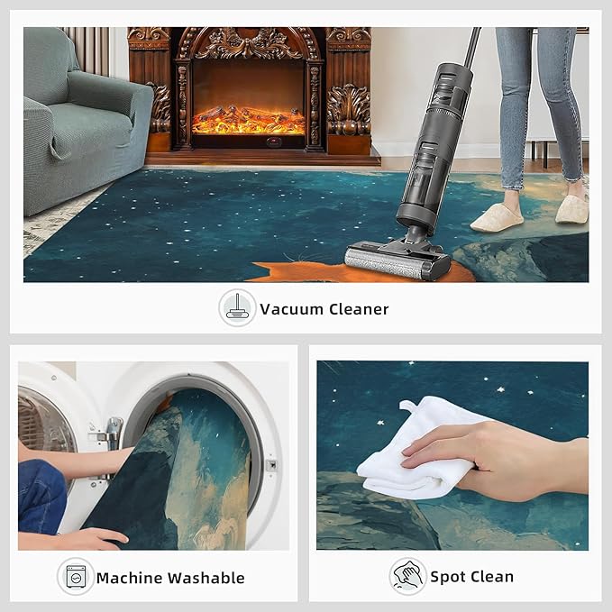 Orange Cat Rugs for Bedroom - 3x5 Area Rug - Cartoon Starry Sky Rugs for Living Room, 3D Cute Cat Rug, Non-Slip Washable Home Decor Carpet