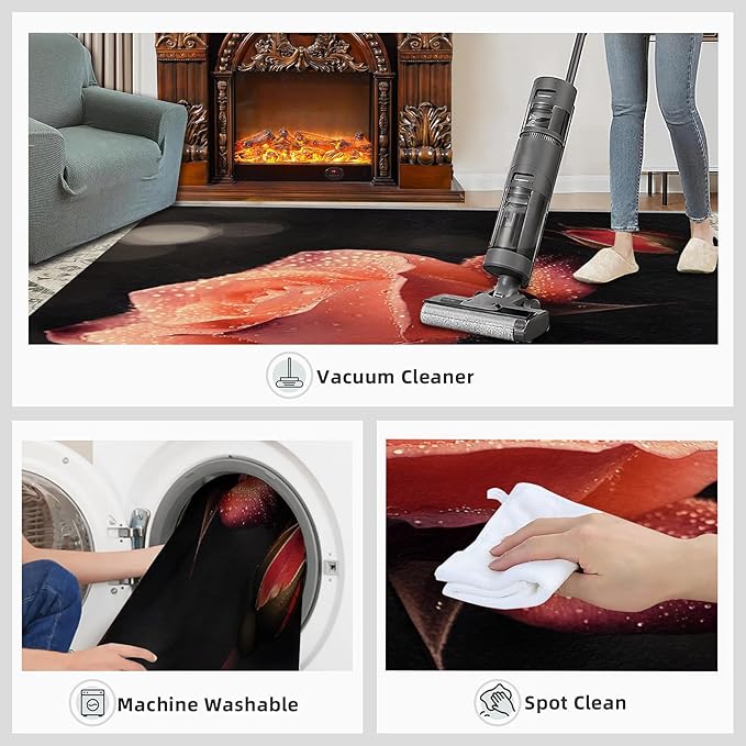 5x7 Florals Rugs for Bedroom - Natural Flowers Print Rug, Realistic Rose Rug Non Slip Soft Rugs for Living Room Hardwood Floors Teen Room