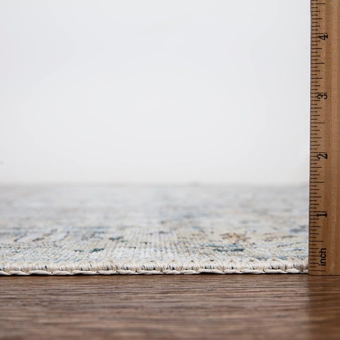 Bloom Rugs Washable Non-Slip 12 ft Runner - Cream/Light Blue/Teal Traditional Medallion Runner for Entryway, Hallway, Bathroom, and Kitchen - Exact Size: 2.5' x 12'