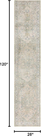Nourison Home Astra Machine Washable Blue Green 2'2" x 10' Area Rug - Easy Clean, Non Shedding, Bed Room, Living Room, Dining Room, Kitchen (10' Runner)