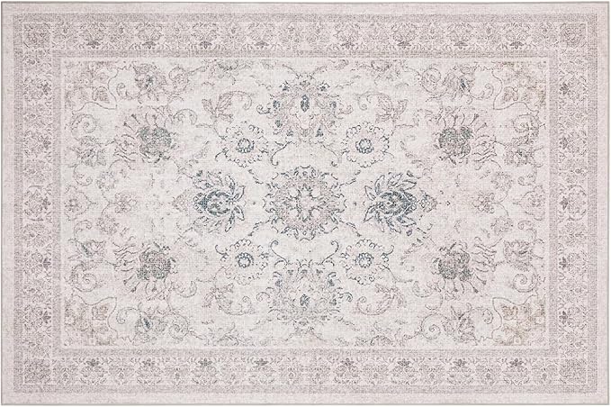 Phantoscope Washable Area Rug 4'x6' Non-Slip, Vintage Neutral Rugs for Living Room, Bedroom, Dining Room, Distressed Boho Floral Medallion Pattern, Low-Pile Foldable Floor Carpet, Cream Beige/Neutral