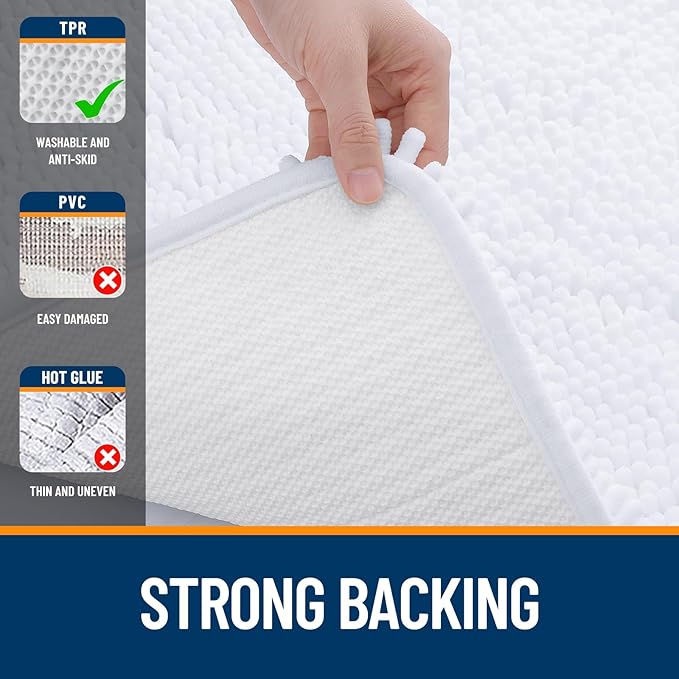 OLANLY Bathroom Rugs 59x20, Extra Soft Absorbent Chenille Bath Rugs, Rubber Backing Quick Dry, Machine Washable Bath Mats for Bathroom Floor, Tub and Shower, Home Decor Accessories, White