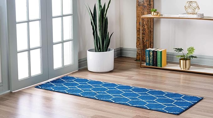 Unique Loom Trellis Frieze Collection Area Rug - Geometric (2' x 13' 1" Runner Navy Blue/Ivory)