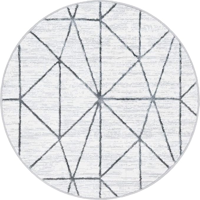 Rugs.com Lattice Trellis Collection Rug – 3 Ft Round White Low-Pile Rug Perfect for Kitchens, Dining Rooms