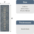Bavni Washable Runner Rug 2x6, Non Slip Hallway Rug, Vintage Aesthetic Thin Low Pile Washable Carpet for Kitchen Bedroom Entryway, Blue
