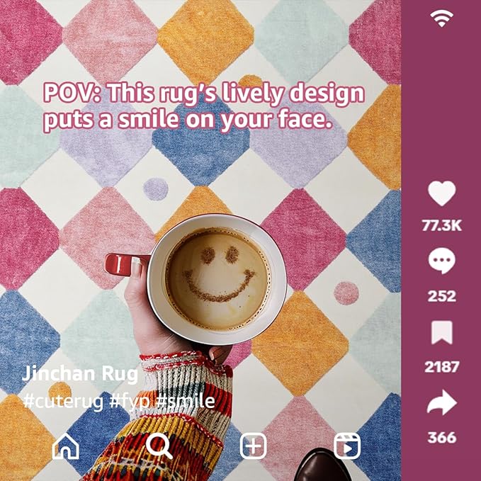 jinchan Macy Area Rug 2x3 Kids Entryway Washable Indoor Doormat Small Soft Non Slip Modern Rug Diamond Carpet for Nursery Room Bedroom Bathroom Berries on Cream