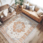 jinchan Area Rug 4x6 Vintage Washable Bedroom Rug Floral Medallion Lightweight Non Slip Thin Retro Classic Soft Boho Floor Cover Farmhouse Carpet for Living Room Dining Room Kitchen Brick Red