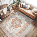 JINCHAN Area Rug 3x5 Vintage Washable Entryway Rug Floral Medallion Floor Cover Lightweight Non Slip Thin Retro Classic Soft Boho Farmhouse Carpet for Living Room Bedroom Dining Room Kitchen Brick Red