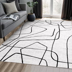 YIHOUSE Modern Washable 8'x10' Area Rug for Living Room Bedroom - Large Abstract Black and White Rug Non-Slip Ultra-Thin Home Decor,Abstract,8x10ft