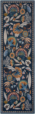 Egypt Floral Kitchen Runner Rugs Non Skid Washable,2x8 Boho Vintage Hallway Bathroom Runner Rug Non Slip,Soft Long Carpet for Laundry Room Entryway Bedroom (Dark Blue,2 x 8)