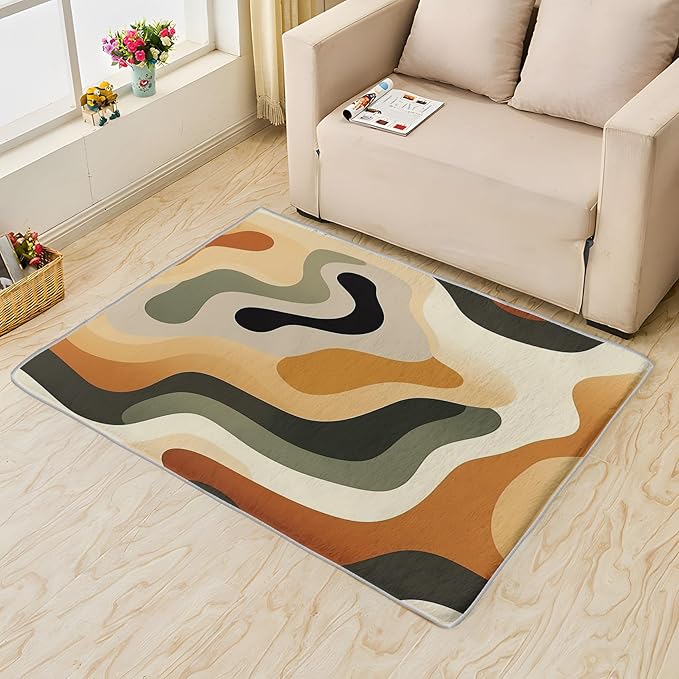Neutral Color Rug, 6x8 Rug, Earth Tone Rugs for Living Room Bedroom, Vintage Large Area Rug, Washable Rug Non Slip Soft Indoor Carpet, Kids and Pets Friendly, Neutral Color Home & Room Decor