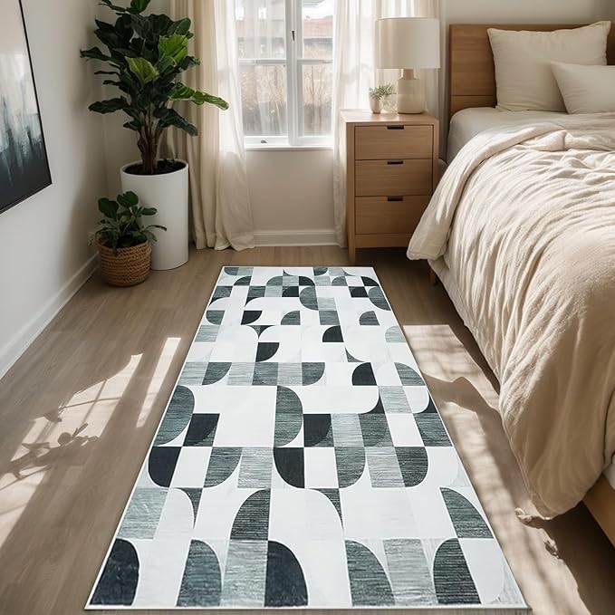 2x6 Runner Rug Washable, Modern Abstract Area Rugs for Hallways Kitchen Bathroom Bedroom Entryway, Non Slip Carpet Long Mat Indoor, Boho Soft Ultra-Thin Gray