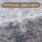 MontVoo-Vintage Area Rug 5X7 Blue Rugs for Living Room-Soft Distressed Printed Rugs for Bedroom-Non Slip Carpet-Machine Washable Rug for Dining Room Living Room Bedside Office