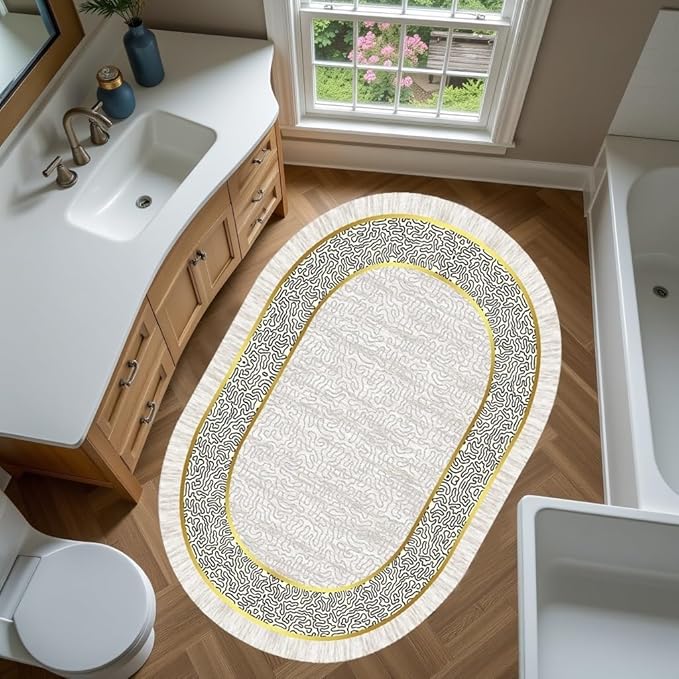 Off White Black Gold Indoor Rugs Modern Minimalist Abstract Geometric Pattern Home Office Area Rug 5x7 for Livingroom Bedroom Dining Room Soft Durable Non Skid Carpet Under Table Bordered Floor Mat