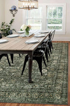 Morebes Vintage Dark Green Living Room Rug, 9x12 Area Rug Large Washable Rugs for Bedroom, Soft Dining Room Carpet Non-Slip Non-Shedding Throw Rug for Farmhouse Indoor Kids Playroom