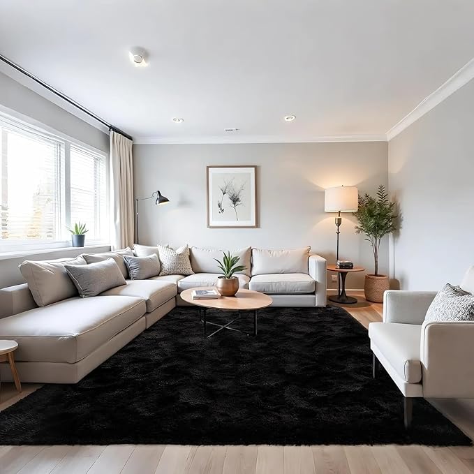 Beglad Fluffy Large Area Rugs 8x10 Feet, Modern Minimalist Style Shag Fuzzy Rugs, Non-Slip Indoor Carpet Soft Rugs for Kids Room, Bedroom & Living Room, Black