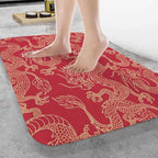 Dragon Bath Mat for Bathroom Traditional Flying Mascot Animal Chinese Dragons Red Bath Rugs Door Mat Non Slip Rubber Backed Bathroom Floor Mat for Bathtub Sink Shower 16"X24"