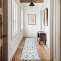 EVERGRACE Hallyway Area Runner Rugs 2x8, Boho Floral Faux Wool Indoor Outdoor Rugs, Washable Rugs for Bedroom Dining Room Living Room Kitchen, Low Pile Floor Mat Carpet for Home Decor, Porcelain Blue