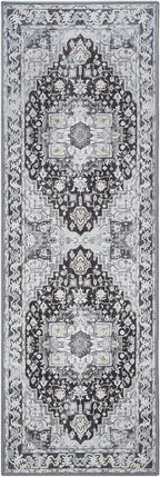 Runner Rug 2×6, Machine Washable Vintage Non-Slip Area Rug, Low Pile, Decorative Carpet Printed Floral Rugs for Living Room, Entryway, Kitchen, Bedroom, Black