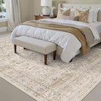 12x15 Beige Area Rug Vintage Living Room Bedroom Washable Carpet Non-Slip Soft Low Pile Distressed Indoor Large Throw Rug for Dining Room Office