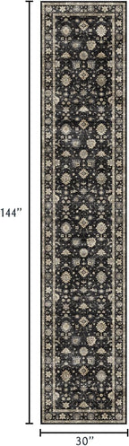 Washable Hallway Runner Rug 2.5x12ft - Long Non-Slip Charcoal Black Boho Runner Rug Low Pile Soft Vintage Farmhouse Moody Runners for Hallways Kitchen Living Room Indoor Entryway Bedroom