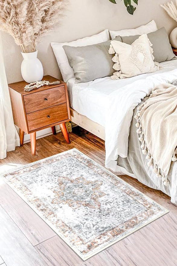 COMSLE Washable Door Mat, Front Door mat Indoor Faux Wool Absorbent Small Rugs for Entryway Distressed Throw Rug Non-Slip Accent Floor Carpet for Entrance Bedroom, 24X36 Inches Orange