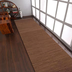Rugsotic Carpets Hand Woven Flat Weave Kilim Wool ECO-Friendly Area Rugs - 2'6''x10', Runner Shape, Light Brown Color, Solid Plain Design, Low Pile Handmade Rugs for Living Room (D00111)