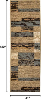 SUPERIOR Indoor Runner Rug, Jute Backed, Modern Geometric Patchwork Floor Decor for Bedroom, Office, Living Room, Entryway, Hardwood Floors, Rockwood Collection, 2' 7" x 10', Light Blue-Beige