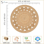 Savi Home Jute Area Rug Handwoven- 4 feet Round- Natural Beige - Rustic Vintage Beige Braided Reversible Rug- Eco Friendly Rugs for Farmhouse, Bedroom, Kitchen, Living Room