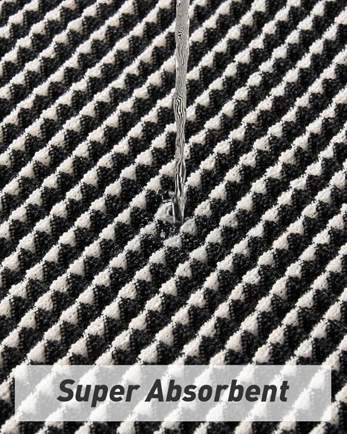 AMOAMI Upgraded Waffle Runner Rug Super Absorbent Non Slip Bath Mats for Bathroom Machine Washable Bathroom Runner Rug with Tassels, Ideal for Hallway Bedroom Laundry Room, 2' x 6', Black & Cream