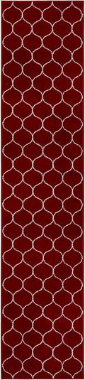 Rugs.com Lattice Frieze Collection Rug – 12 Ft Runner Red Medium-Pile Rug Perfect for Hallways, Entryways