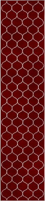 Rugs.com Lattice Frieze Collection Rug – 12 Ft Runner Red Medium-Pile Rug Perfect for Hallways, Entryways