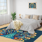 Boho Peacock Rugs for Living Room - 3x5 Rug, Peacock Decor Area Rugs for Bedroom, Teal Turquoise Rug, Modern Style Washable Carpet, Aesthetics Carpet - Peafowl Home Decor & Gifts