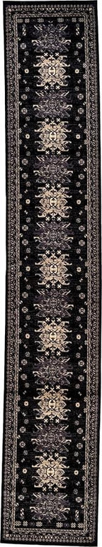 Unique Loom Taftan Collection Border Geometric Tribal Inspired Design Area Rug (2' 11 x 16' 5 Runner, Black/ Gray)