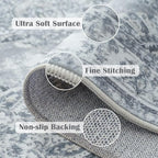 jinchan Fiora Washable Area Rug 8x10 for Living Room Soft Faux Wool Ultra-Thin Stain Resistant Non-Slip Distressed Vintage Floral Large Carpet for Bedroom Dining Room Home Office Nursery(Grey, 8'x10')