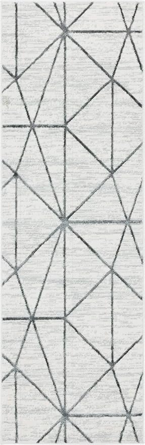 Rugs.com Lattice Trellis Collection Rug – 6 Ft Runner White Low-Pile Rug Perfect for Hallways, Entryways