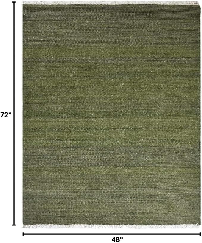 Rugsotic Carpets Hand Woven Flat Weave Kilim Wool 4'x6' Area Rug Solid Olive D00111