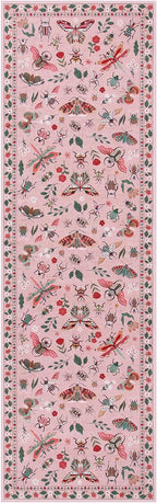 Lahome Insect Hallway Runner Rug, 2'5''x8' Ultra-Thin Washable Runners for Hallways Kitchen, Soft Laundry Room Rug Non-Slip Long Carpet for Entryway Bedroom Bathroom, Pink
