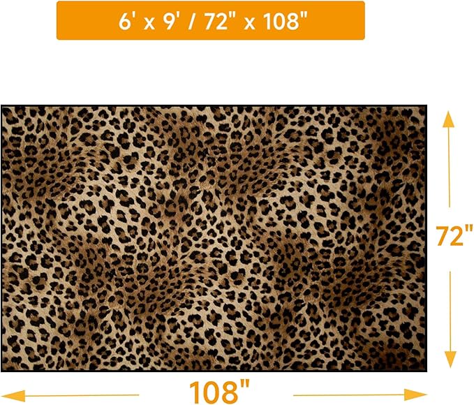 Leopard Rug 6x9 Washable Area Rug Soft Large Bedroom Rug Non Slip Living Room Rugs Leopard Print Low-Pile Indoor Carpet for Den Dorm Playroom（6x9ft,Brown）