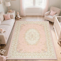 Nursery Rug for Baby Girl, Cute Pink 4x6 Area Rugs for Bedroom Non Slip, Floral Washable Soft Faux Wool Carpet for Living Room Dorm Kids Playroom Office Kids Playroom