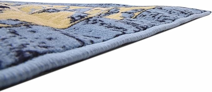 Unique Loom Taftan Collection Border Geometric Tribal Inspired Design Area Rug, 8 ft, Light Blue/Gold