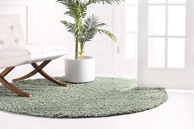 Unique Loom Davos Shag Collection Area Rug - Solid (3' 3" Round, Sage)