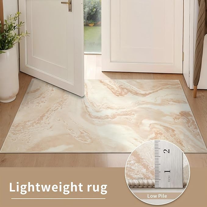 Ciicool Modern Abstract Area Rug 2x3 Washable Small Soft Entryway Rugs, Light Brown Non-Slip Low Pile Throw Entry Rug, Foldable Kitchen Bathroom Rugs Floor Carpet for Entrance Bedroom Indoor Doormat