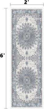 2x6 Runner Rugs for Entrance Non-Slip Washable Hallway Runner Rugs for Bedroom Low Pile Vintage Runners Blue