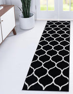 Rugs.com Lattice Frieze Collection Rug – 2' x 6' Runner Black Medium Rug Perfect for Living Rooms, Large Dining Rooms, Open Floorplans