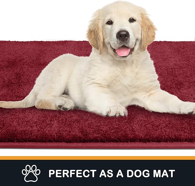 PURRUGS Dirt Trapping Door Mat 34" x 59", Non-Slip Machine Washable Entry Rug, Shoe Scraper, Dog Doormat, Super Absorbent Welcome Mat for Front & Back Door, Muddy Shoes & Paws, Burgundy Red